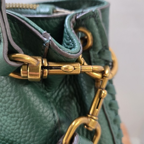 American Leather Co Green Pebbled Leather Crossbody Shoulder Bag Whipstitch... - Picture 11 of 16